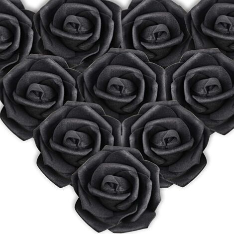 50PCS Rose Noir Artificielle Tête de Fleur Blanc Décoration Toussaint Mariage Anniversaire Party Cérémonie Accessoire de Cheveux (Noir) (1/5)