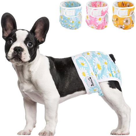 Couche de Chien Lavable, 3 Pièces Sans Fuite, Confortable et Réutilisable, Avec Boucle Réglable, Pour Femelle, Miction Irritante à Haute Température (1/5)