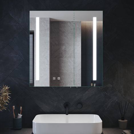 ELEGANT Bathroom Cabinet with Shaver Socket Bathroom Mirror Cabinet, 2 Door Soft Close Large Mirrored Cabinet with Demister Pad 630x650x130mm