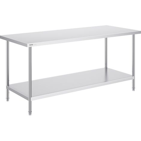 Table de Travail en Acier Inoxydable 76,2x182,9x86,4 cm, Table de Préparation des Aliments Charge 417 kg, 3 Niveaux de Hauteur Réglables, Meuble de Rangement des Aliments, Cuisine Restaurant (1/5)