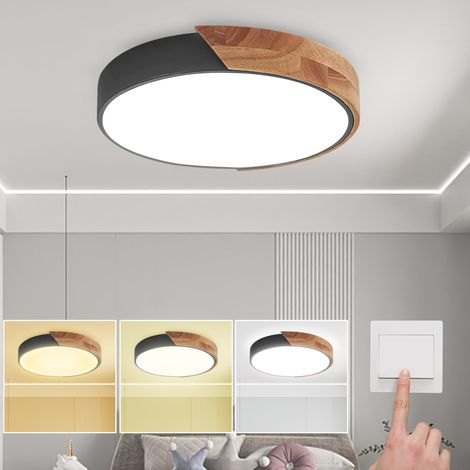 Plafonnier rond 25W, plafonnier LED en bois à intensité variable, température de couleur 3000 K - 6500 K, adapté pour chambre, couloir, balcon (1/5)
