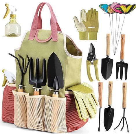 Lot de 9 outils de jardin avec sac à main, outils de jardin inoxydables et ergonomiques, cadeau de jardin idéal pour les femmes pour les amateurs de jardin (1/5)
