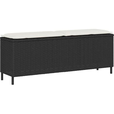Banc de Jardin avec Coussin Noir, 110x30x40.5 cm, Résine Tressée (1/5)