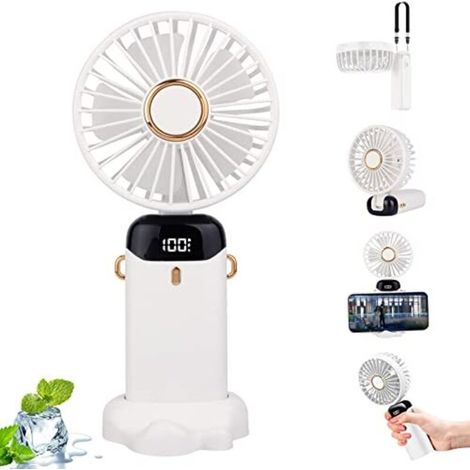 Ventilatore portatile USB a mani libere da 5000 mAh con diffusore di oli essenziali - Bianco