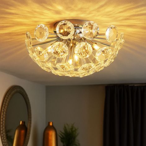 Lampada da soffitto Plafoniera da salotto cristalli di vetro 10 fiamme rotonde, metallo, 10x prese G9, DxH 39x22 cm (1/5)