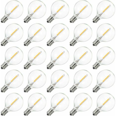 Ampoules LED G40 E12 blanc chaud 2200K, étanches IP44, 0,6 W, 360°, lot de 25 pour intérieur/extérieur – 230 V