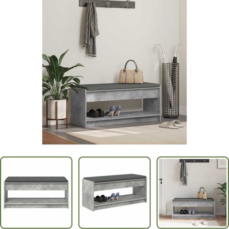 vidaXL Flurbank mit Regal - Flurbank mit Kissen mit Regal Betongrau 103 x 38 x 45 cm (1/5)