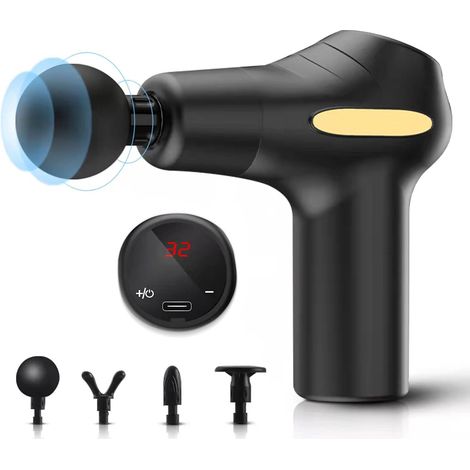 Pistolet de massage, pistolet de massage pour tissus profonds, 4 têtes de massage, facile à transporter et léger, chargement USB-C