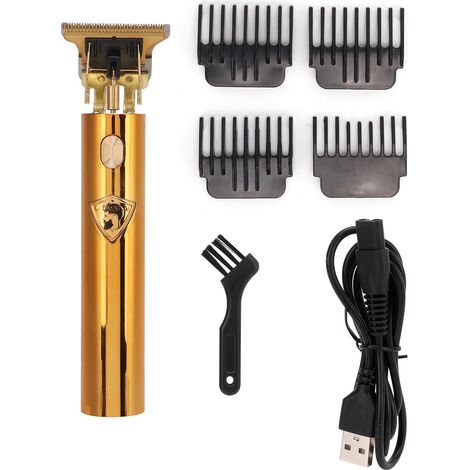 Tondeuse à cheveux et à barbe électrique sans fil avec lame en T, 4 sabots de guidage et lames en acier inoxydable doré pour hommes (1/5)