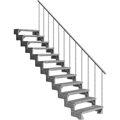Dolle Außentreppe Gardentop 216-264cm Geschosshöhe mit Gitterrost 80cm breit mit Geländer (1/4)