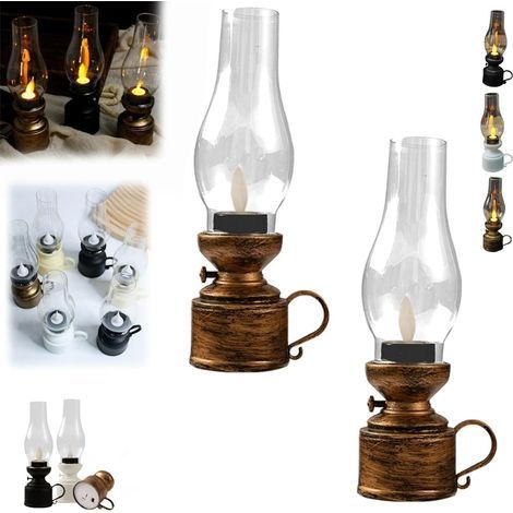 Vintage LED-Öllampe mit elektronischer Oszillation, flammenlose Vintage-Nachttischlampe, für die Innen- oder Tischdekoration und Notbeleuchtung (2 Stück Bronze) (1/5)