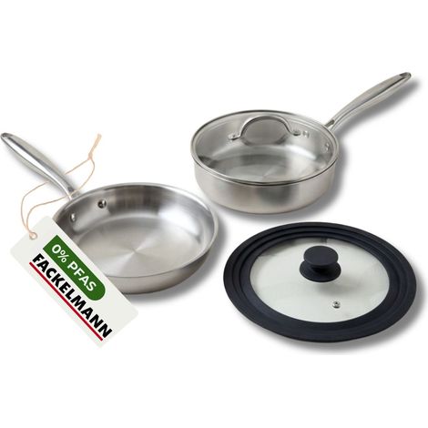 Poêle 24 cm et Sauteuse 24 cm inox 18/10 Triply et couvercle Fackelmann Vita3 (1/5)