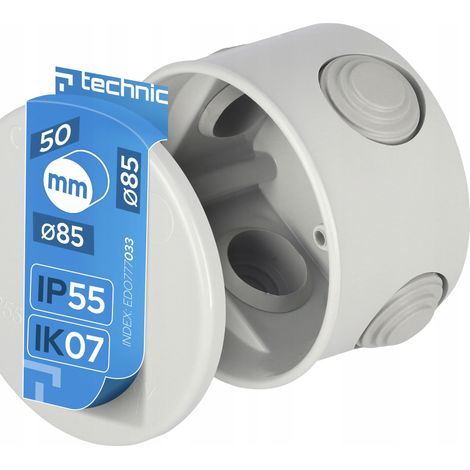 Boîte de jonction étanche saillie ronde Ø85x50mm IP55 gris RAL 7035 fermeture à clip - EDO Technic (1/5)
