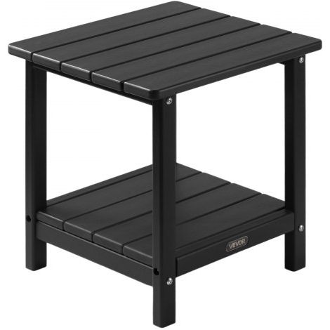Mesa Auxiliar de Exterior de HDPE 45 x 38 x 44 cm, Mesita Baja de Jardín de 2 Niveles, Mesa de Centro Multiuso Robusto y Estable para Terraza, Piscina, Playa, Porche, Interior, Exterior, Negro (1/5)