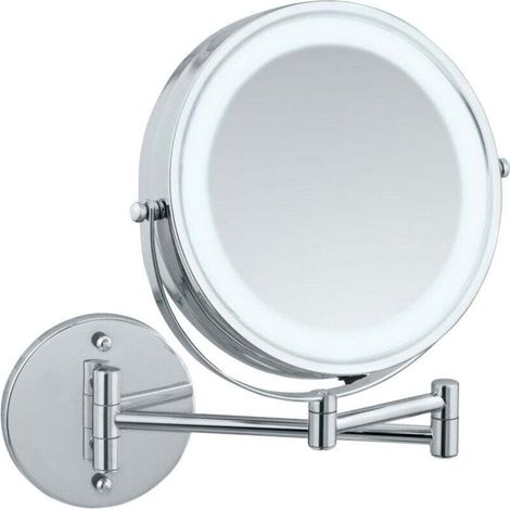 Miroir grossissant mural Lumi , Grossissant x5, Lumières LED, Fixation sans perçage, Fonctionne sur pile, Acier Plastique, 25,5 x 32 x 4-35 cm, Chromé (1/4)