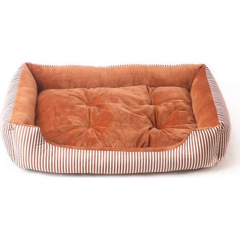 Lit pour chien lavable, doux, avec bord surélevé, tapis amovible, rayé orange-jaune, M (60 cm)