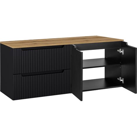Doppelwaschtisch-Unterschrank 160cm, in schwarz mit Eiche, NEWPORT-56-BLACK (1/5)