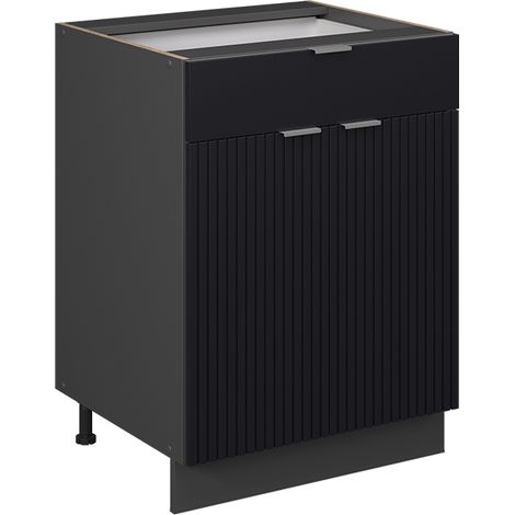 Meuble cuisine Fame-Line, Noir rayé, 60 cm avec tiroir, sans plan de travail, Vicco (1/5)