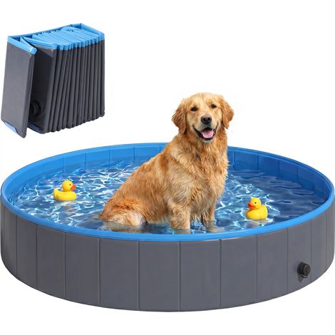 PawHut Dog Pool Dog Bath Tub Dog Paddling Pool, Dark Grey, 140 x 30cm