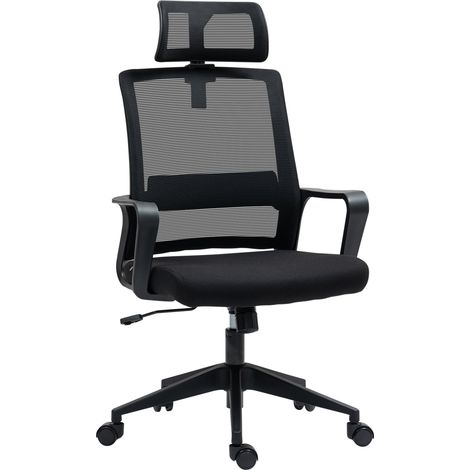 Sedia da Ufficio Ergonomica 60x64Px102-112H cm con Poggiatesta e Altezza Regolabili Nero (1/5)