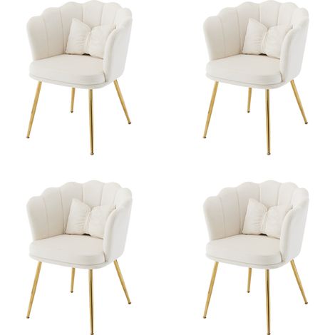 CAIziLot de 4 chaises modernes en velours pour salon, salle de bain, chaises rembourrées avec dossier en forme de pétale, pieds en métal doré et coussins papillon pour chambre et salle à manger (1/5)
