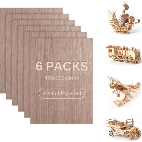 6 Pièces A3 Contreplaqué 3mm, 420x300mm Plaque de Bois,Multicouches Planche de Noyer, Contreplaqué Tilleul pour Maquettisme, Découpe Gravure Laser, Bricolage, Peinture, Puzzles, Signalétique (1/5)