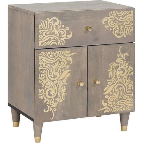 Nachttisch mit Tür Grau 50 x 33 x 60 cm Massivholz Mango