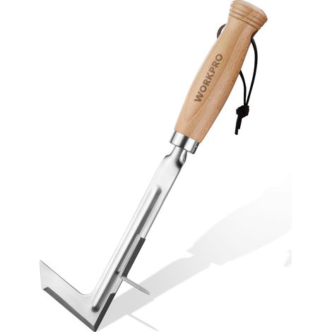 WORKPRO Désherbeur pour Fissures, Outil de Désherbage 30,5 cm en Acier Inoxydable avec Manche en Bois, Spatule Désherbeuse en L pour Allées, Jardin, Terrasse, Pavés et Mousse