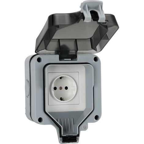 Prise Extérieure étanche IP66 - Prise en Saillie pour Jardins, Garages et Pièces Humides, 1 Voie avec Couvercle Rabattable, Résistante à la Poussière et Aux Intempéries (250V, 16A) (1/5)