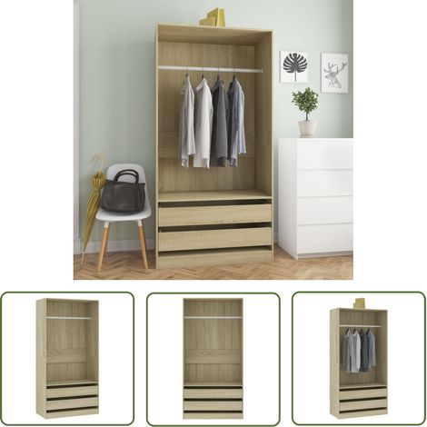 Armoire dressing 1 penderie 2 tiroirs 100cm - Collection Kodok-Chêne clair (1/5)
