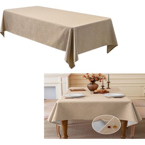 Tovaglia effetto lino, in tessuto, 120 x 120 cm, antipiega, idrorepellente e antiscivolo, facile da pulire, di facile manutenzione, ideale per matrimoni. (1/5)