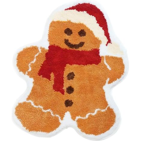 1 pcs Tapis de Bain Bonhomme en Pain D'épices de Noël, Joli Tapis de Bain Antidérapant, Père Noël, Bonhomme de Neige, Arbre de Noël, Tapis de Sol d'hiver Doux et Absorbant pour (1/5)