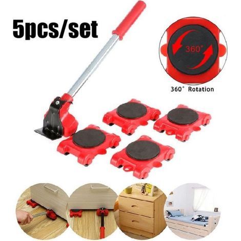 5Pcs Ensemble D\'outils De Levage De Meubles Portables, Dispositif De Déplacement De Barre De Roue (1/4)