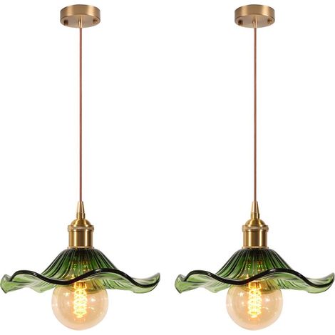 Plafonnier vintage en verre 2PCS – Lustre rétro pour salon, chambre, couloir – Cordon d'alimentation réglable – Diamètre abat-jour 22 cm – Norcks (1/5)