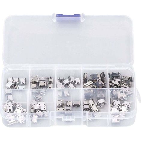 100 Pièces Micro MINI USB Prise Femelle Connecteur Micro USB Prises USB Réparation Remplacement Adaptateur Assortiment Ensemble avec Boîte de Rangement