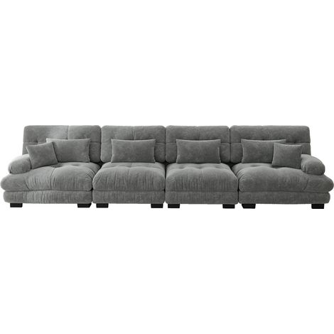 Sofá esquinero modular de 4 plazas con asiento profundo chenilla gris (1/5)