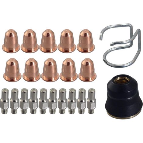 Électrode au plasma PR0110 Pointe au plasma 0.8 PD0116-08 Guide d'écart CV0010 Chapeau de retenue de buse extérieure PC0116 Kit assorti pour torche coupe-plasma S45, 22 pièces (1/5)