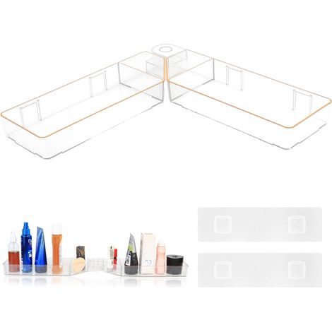 Étagère de Douche à Suspendre Sans Perçage,Rangement Murale et Organisation de la Salle de Bain– 2 Étagères Transparentes à Bandes Dorées, 2-en-1 Plat/Angle (1/5)