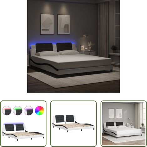 LED-Leuchten - Bettgestell mit LED ohne Matratze "Zadar" Weiß und Schwarz 180x200 cm (1/5)