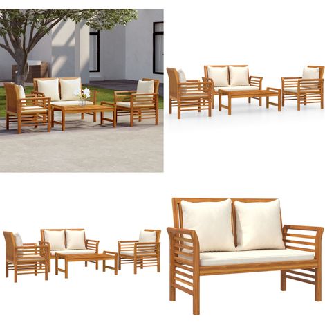 4-tlg. Garten-Lounge-Set mit Kissen Massivholz Akazie - Gartensessel - Lounge Set - Gartenmöbeln - Holzsessel - Akasienholz Möbel - Home & Living (1/5)