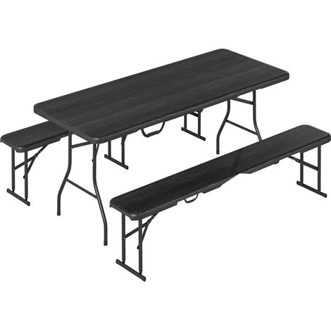Klappbarer Picknicktisch mit Bänken, 180 cm, schwarz, mit Tragegriffen