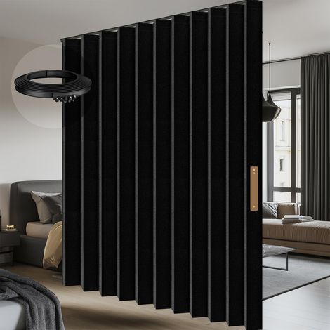 Rideau de séparation brise-vue flexible, montage au plafond sur rails, convient pour salon et chambre à coucher, noir, H 275 x l 254 cm (1 pièce) (1/5)