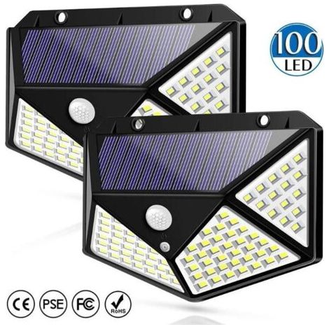 Sysled – Lot de 2 projecteurs solaires noirs avec détecteur de mouvement – 1000 lumens – Angle d'éclairage 270° – Étanchéité IP65 (1/3)