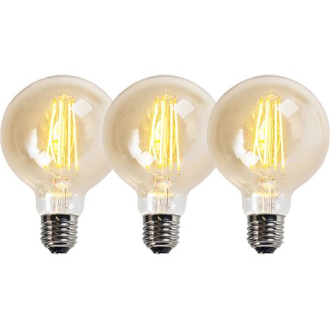 Set of 3 E27 Dimmable LED Bulbs G95 Gold 5W 450LM 2200K