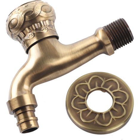 Rubinetto dell'acqua in ottone anticato G1/2, rubinetto singolo a parete per acqua fredda con maniglia elegante per lavatrice e piscina per mocio