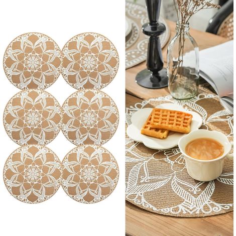 CSPARKV Set of 6 Round Bohemian Print Placemats PVC Braided Placemats Washable Heat Resistant Non-Slip Table Mats for Kitchen Restaurant Dining Table (1/5)