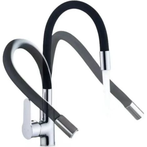 Mitigeur Évier avec Bec Flexible, Robinet de Cuisine, Cuisine Mitigeur Flexible Rotative à 360°, Noir (1/4)