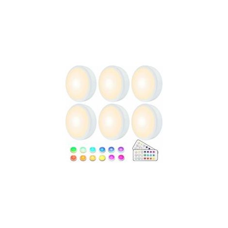 Lampe de Placard, Lampe LED Veilleuse RGB 16 Couleurs Sans Fil, éclairage d'escalier et de jeu à LED, avec 2 Télécommandes et Fonction de synchronisation, Paquet de 6