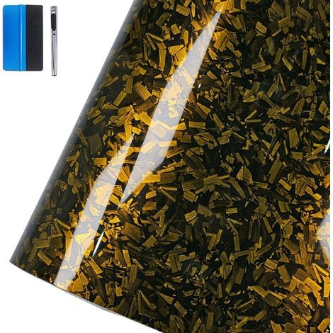 Vinyl-Aufkleber geschmiedete Kohlefaser glänzend goldfarben Luftablass 30x100cm (1/5)