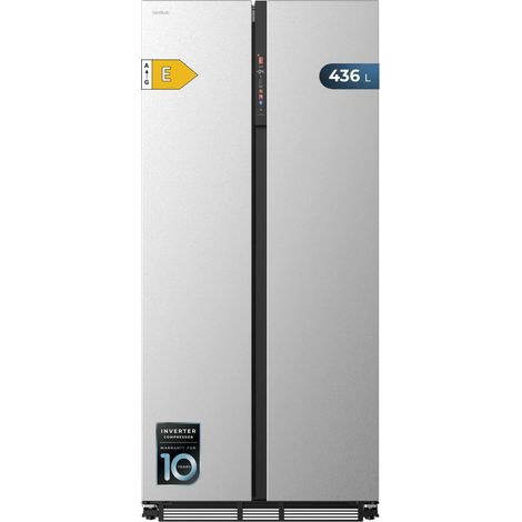 Frigorifero a 4 sportelli Glass stile francese, con grande capacità di 510 l, alto 183 cm e largo 84 cm, classe energetica E e motore Inverter Plus.